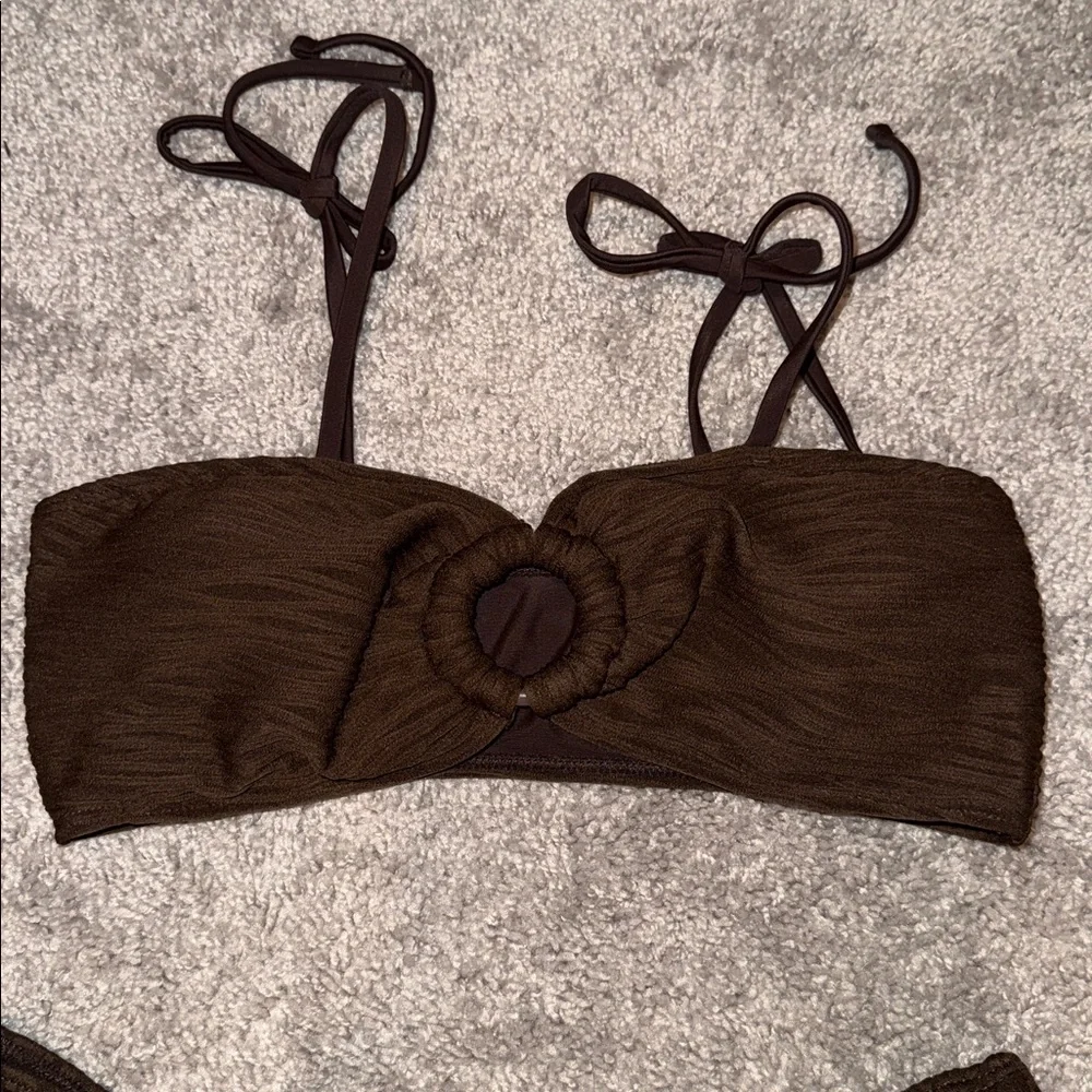 Women's Brown Textured Ring Detail Bikini Set - Picture 2 of 3